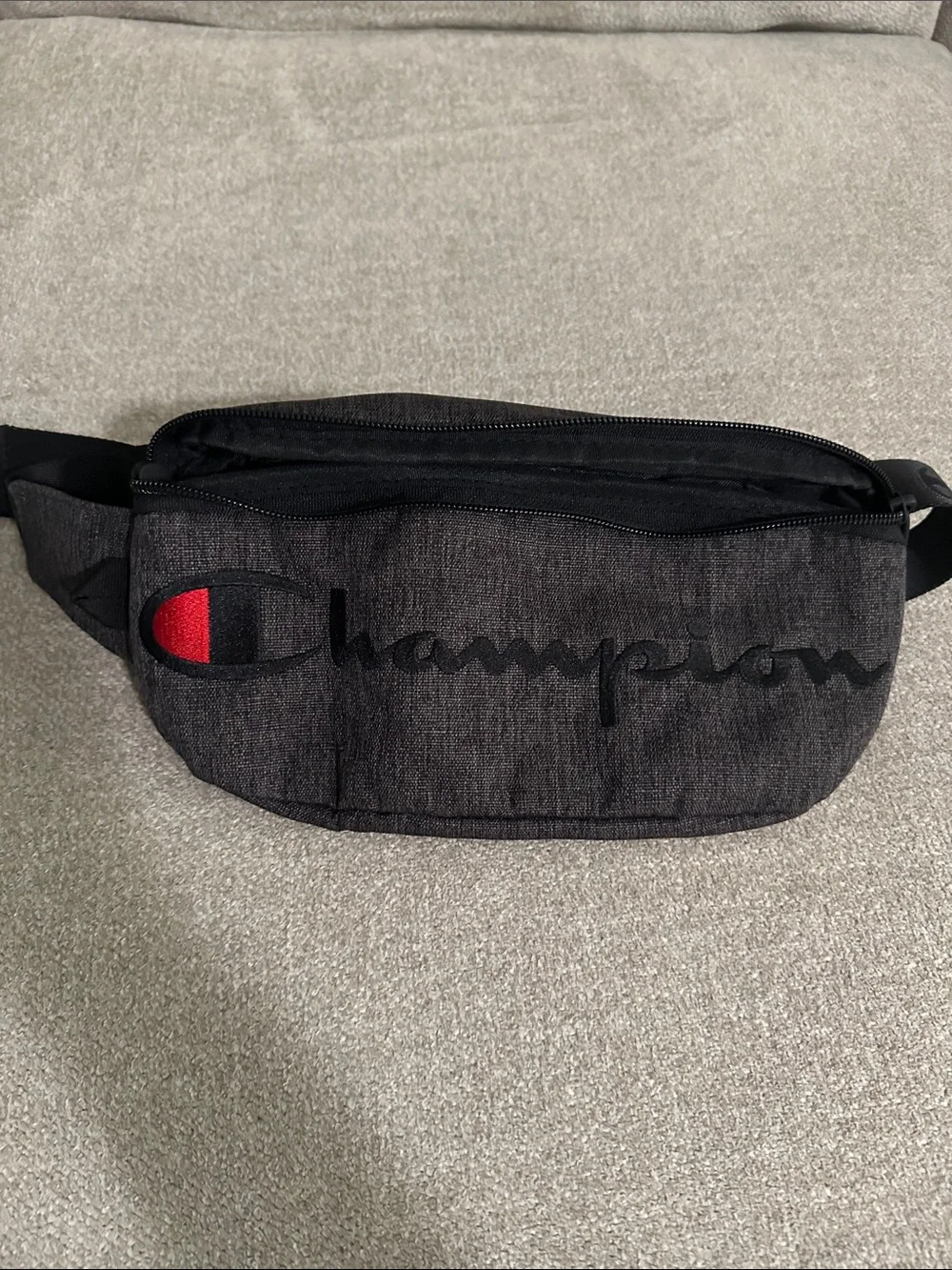 Champion Gray Waist Pack with Red Logo Accent